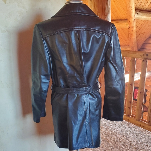 Vintage 70s Park Leather Black Leather Trench Coat - Picture 10 of 10
